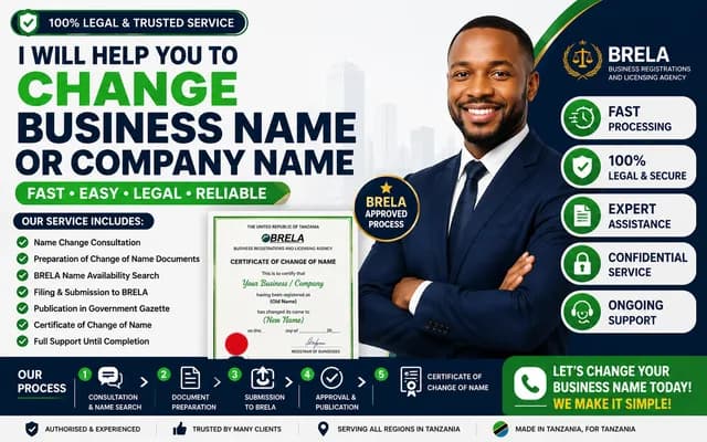 I Will Change Your Business Name or Company Name in Tanzania