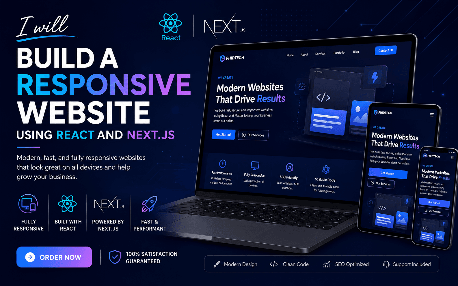I will build a responsive website using React and Next.js — Phidtech Ict&Business solutions ltd on PhidTech